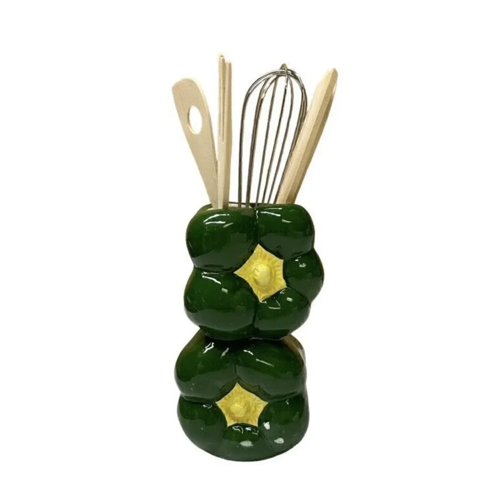 Vintage Four Piece Ceramic Green Pepper Condiment Kitchen Set in Original Box